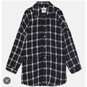 Zara Tweed Check Jacket Oversized Plaid Shirt Coat